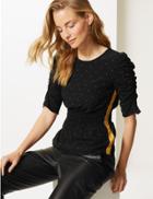 Marks & Spencer Star Print Round Neck 3/4 Sleeve Blouse Black Mix