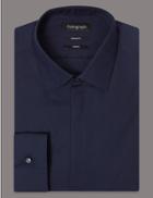 Marks & Spencer Cotton Rich Tailored Fit Shirt With Stretch Dark Navy