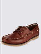 Marks & Spencer Leather Lace-up Boat Shoes Tan