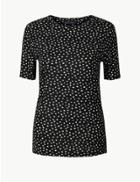 Marks & Spencer Polka Dot Round Neck Short Sleeve T-shirt Black Mix
