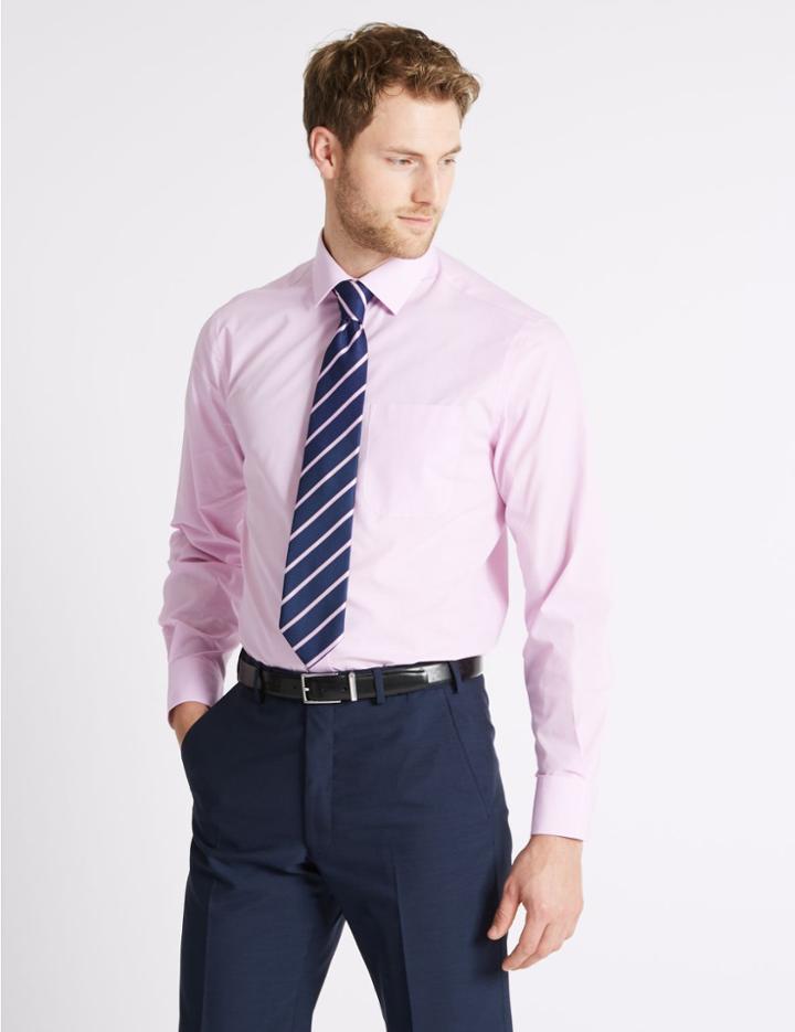 Marks & Spencer 2 Pack Easy To Iron Shirts With Tie Pink Mix