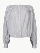 Marks & Spencer Pure Cotton Striped Blouson Blouse Ivory Mix