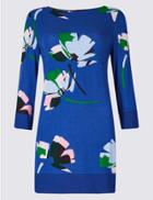 Marks & Spencer Floral Print Slash Neck 3/4 Sleeve Tunic Navy Mix