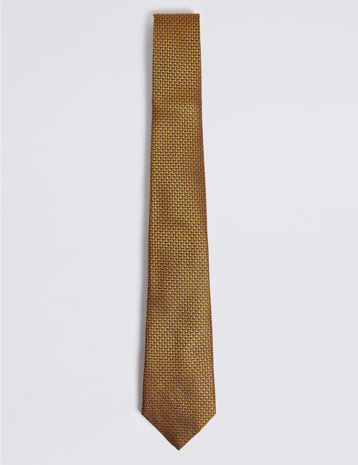 Marks & Spencer Pure Silk Micro Spot Tie Gold Mix