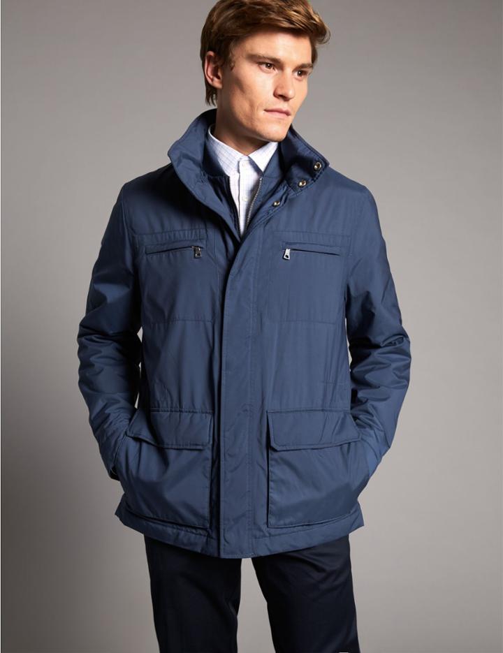 Marks & Spencer Padded 4 Pocket Jacket With Stormwear&trade; Blue Mix