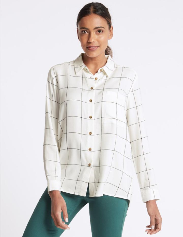 Marks & Spencer Checked Long Sleeve Shirt Ivory Mix