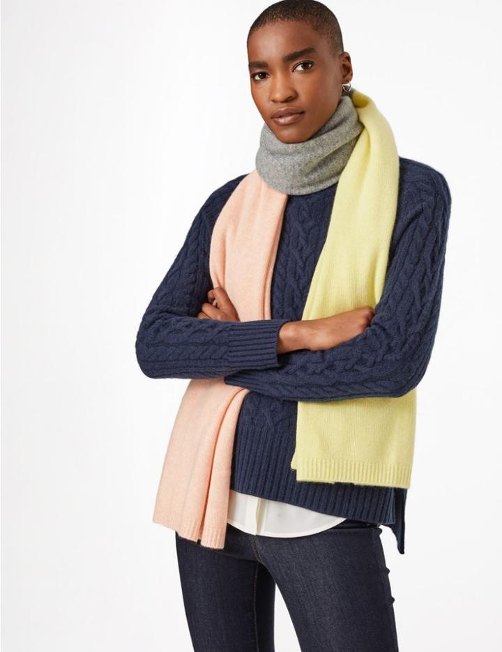 Marks & Spencer Pure Cashmere Colour Block Scarf Lemon