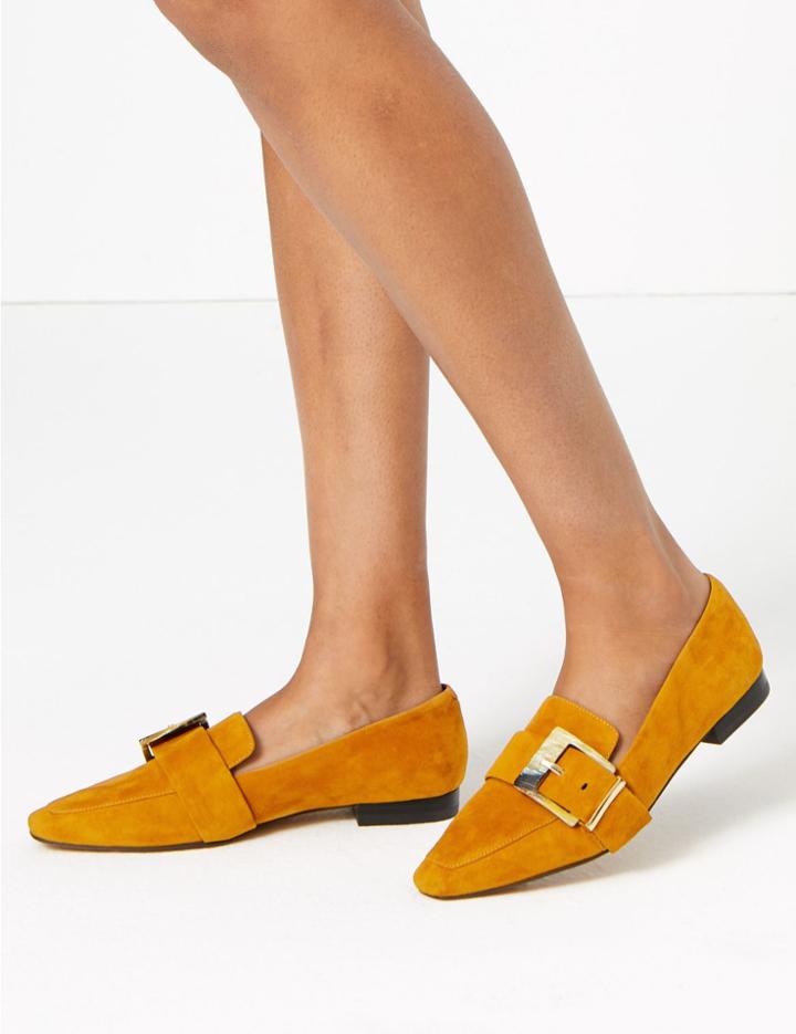 Marks & Spencer Suede Buckled Square Toe Loafers Ochre