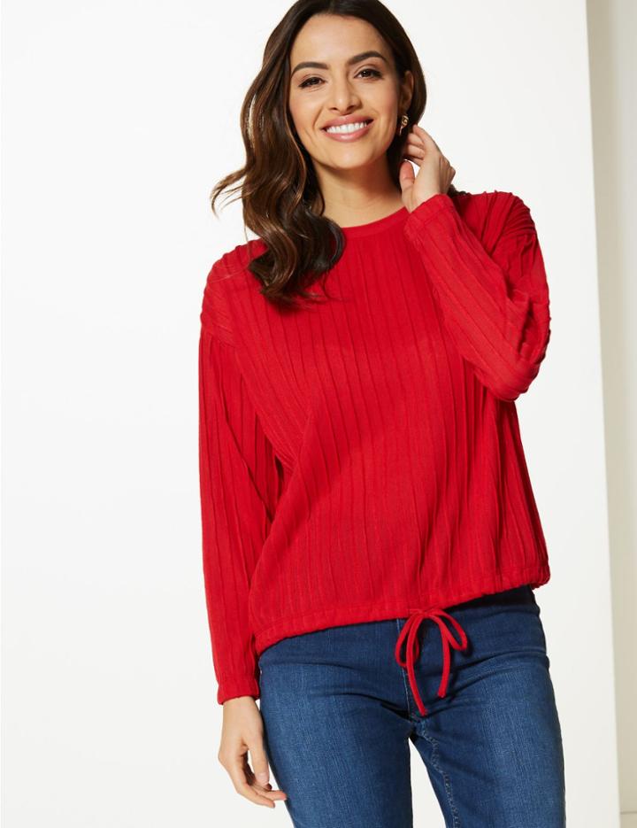 Marks & Spencer Textured Round Neck Long Sleeve Top Cobalt