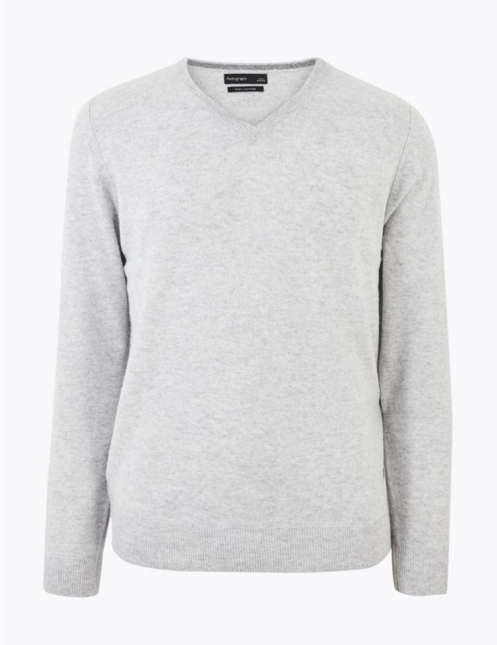 Marks & Spencer Pure Cashmere V-neck Jumper Light Grey