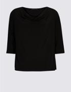 Marks & Spencer Curve Cowl Neck 3/4 Sleeve Top Black