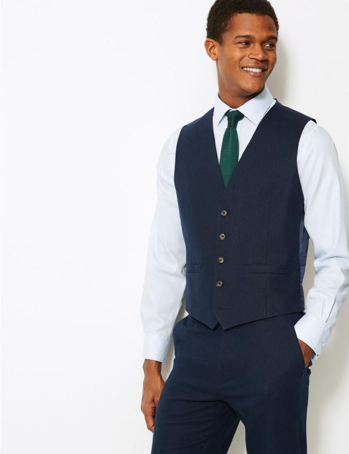 Marks & Spencer Textured Regular Fit Waistcoat Navy