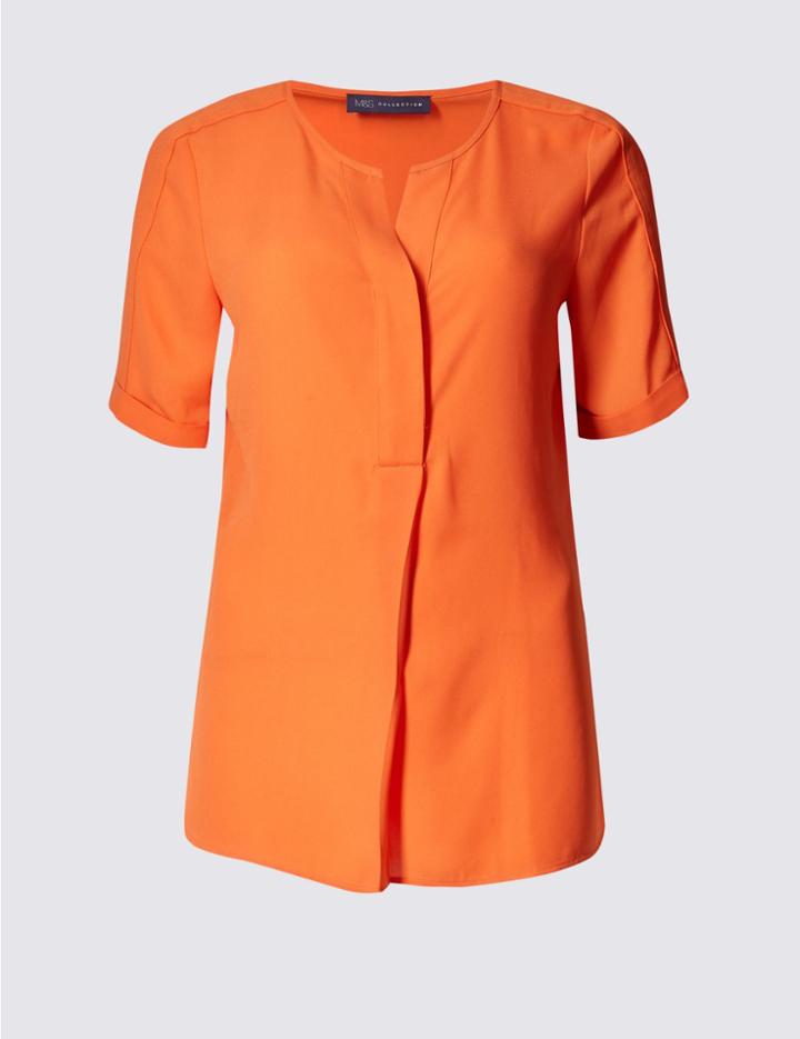 Marks & Spencer Stitch Detail Short Sleeve Blouse Rust