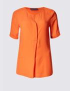 Marks & Spencer Stitch Detail Short Sleeve Blouse Rust