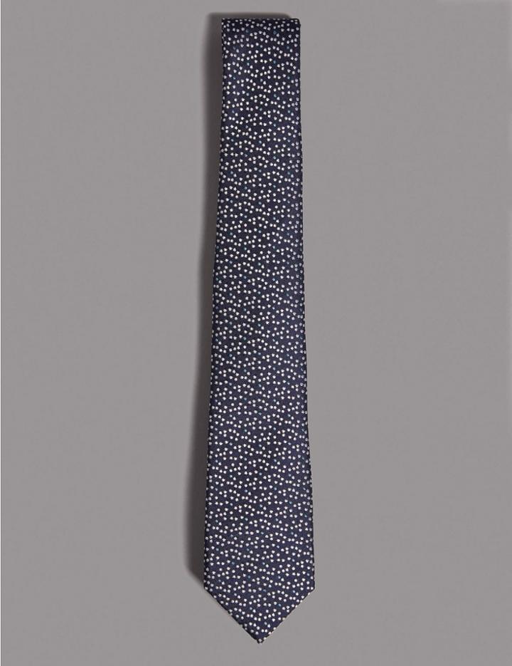 Marks & Spencer Pure Silk Micro Star Tie Blue Mix