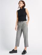 Marks & Spencer Checked Cropped Straight Leg Trousers Grey Mix