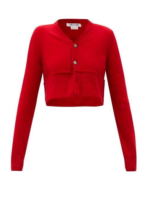 Matchesfashion.com Comme Des Garons Comme Des Garons - Cropped Turn-up Hem Wool Cardigan - Womens - Red