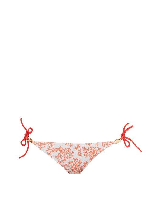 Matchesfashion.com Heidi Klein - Belize Reversible Coral Print Bikini Briefs - Womens - Red White