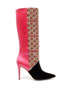 Matchesfashion.com Matty Bovan - X Gina Knee High Tweed And Satin Boots - Womens - Pink Multi
