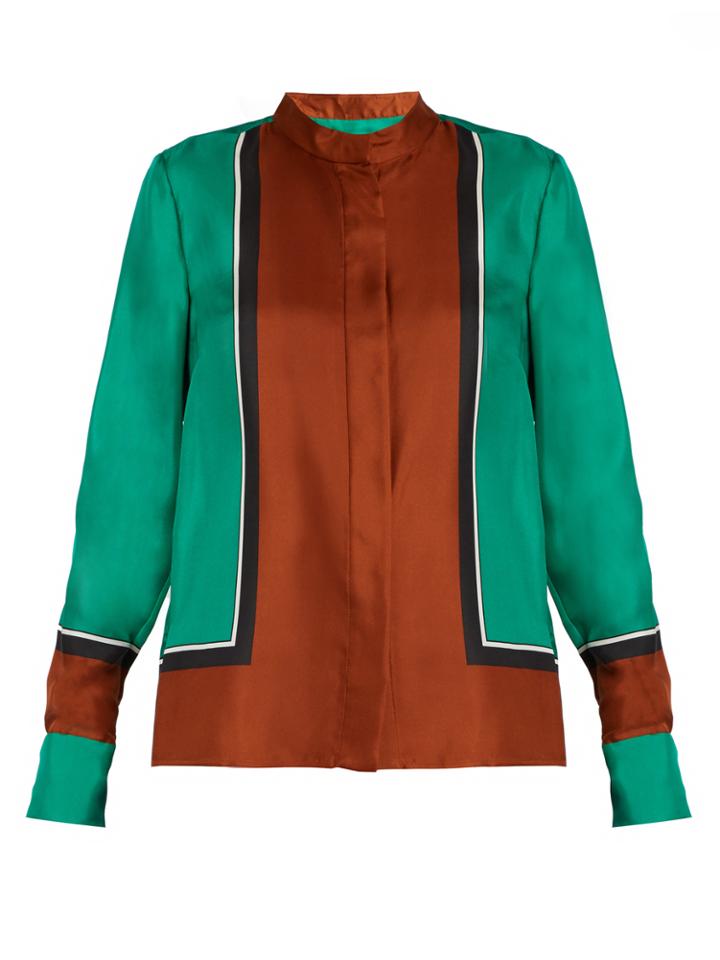 Diane Von Furstenberg Scarf-print High-neck Silk Shirt