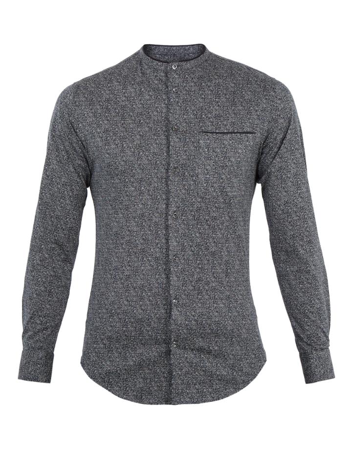 Giorgio Armani Granddad-collar Speckle-print Cotton Shirt