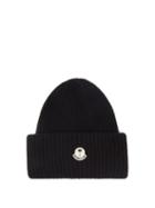 8 Moncler Palm Angels - Logo-patch Ribbed-wool Beanie Hat - Mens - Black
