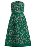 Matchesfashion.com Oscar De La Renta - Swirl Embroidered Strapless Silk Dress - Womens - Green