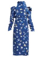 Matchesfashion.com Altuzarra - Chiara Cut Out Floral Print Silk Crepe Midi Dress - Womens - Blue Multi