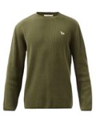 Maison Kitsun - Baby Fox-patch Ribbed Cotton-blend Sweater - Mens - Green