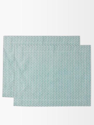 Zdg - Set Of Two Camaieu Linen-blend Jacquard Placemats - Womens - Green