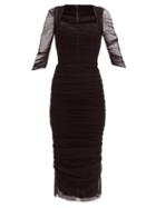 Matchesfashion.com Dolce & Gabbana - Ruched Tulle Midi Dress - Womens - Black