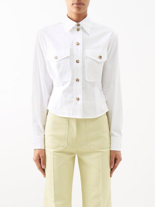 Victoria Beckham - Flap-pocket Organic Cotton-blend Fitted Shirt - Womens - White