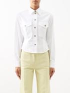 Victoria Beckham - Flap-pocket Organic Cotton-blend Fitted Shirt - Womens - White