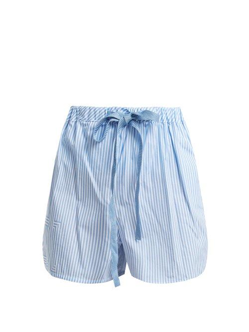 Matchesfashion.com Fendi - Striped Cotton Poplin Shorts - Womens - Light Blue