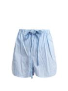 Matchesfashion.com Fendi - Striped Cotton Poplin Shorts - Womens - Light Blue