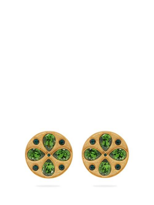 Matchesfashion.com Rebecca De Ravenel - Pamina Swarovski Crystal Clip On Earrings - Womens - Green