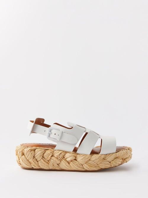 Clergerie - Aurel Leather And Raffia Sandals - Womens - White Multi
