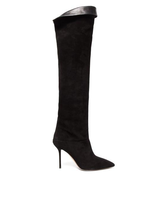 Matchesfashion.com Aquazzura - Lancaster 95 Over The Knee Suede Boots - Womens - Black