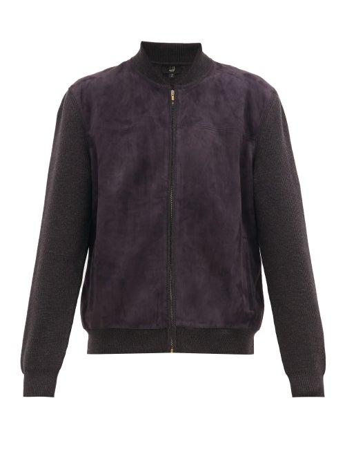 Matchesfashion.com Dunhill - Panelled Suede & Merino Bomber Jacket - Mens - Grey