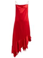 Matchesfashion.com Marques'almeida - Asymmetric Silk Satin Midi Dress - Womens - Red