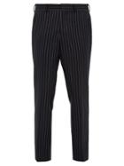 Matchesfashion.com Burberry - Chalk Striped Wool Twill Trousers - Mens - Navy Multi