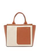 Matchesfashion.com Valextra - Shopping Mini Canvas And Leather Tote Bag - Womens - Beige Multi
