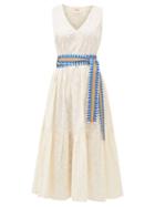 Matchesfashion.com Le Sirenuse, Positano - Evelin Belted Embroidered-cotton Midi Dress - Womens - Cream