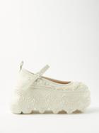 Simone Rocha - Faux-pearl Leather Flatform Mary-janes - Womens - Cream
