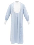 Ladies Rtw Another Tomorrow - Striped Organic-cotton Poplin Shirt Dress - Womens - Blue White