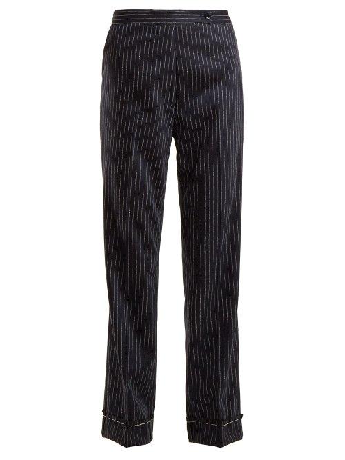 Matchesfashion.com Golden Goose Deluxe Brand - Venice Pinstriped Wool And Silk Blend Trousers - Womens - Navy Stripe