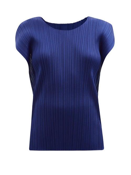 Pleats Please Issey Miyake - Cap-sleeve Technical-pleated Top - Womens - Blue