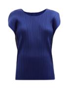 Pleats Please Issey Miyake - Cap-sleeve Technical-pleated Top - Womens - Blue