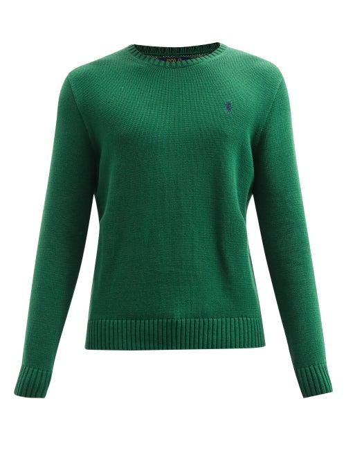 Matchesfashion.com Polo Ralph Lauren - Logo-embroidered Cotton Sweater - Mens - Dark Green