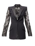 Matchesfashion.com Alexander Mcqueen - Leaf Lace Panelled Crepe Jacket - Womens - Black